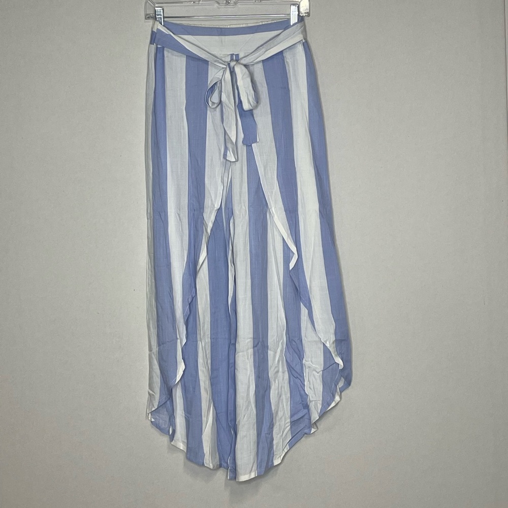 Striped Summer Pants Side Open Flap Nautical Blue White s M